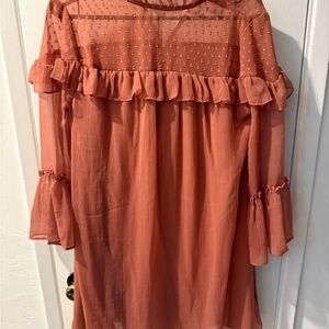 Elegant Ruffled Sheer Top in Coral